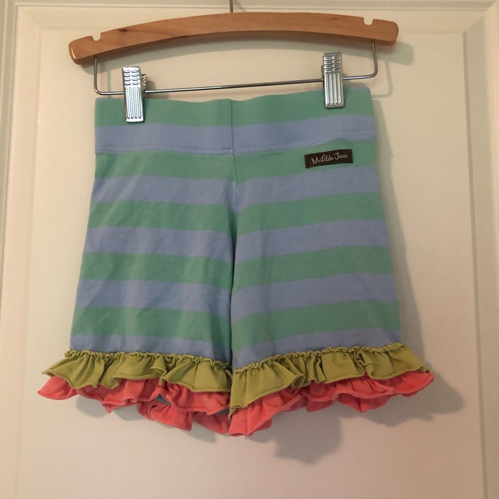 GIRLS MATILDA JANE BLUE & GREEN RUFFLE SHORT, 10 - Picture 2 of 7